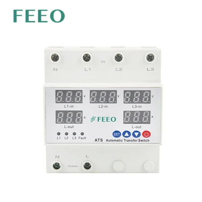 FEEO 220V ATS Rialaitheoir Daul Power Athrú Aistrithe Uathoibríoch Aistriú ATS DIN Switch 63A Tásc faoi stiúir le haghaidh voltais oibriúcháin